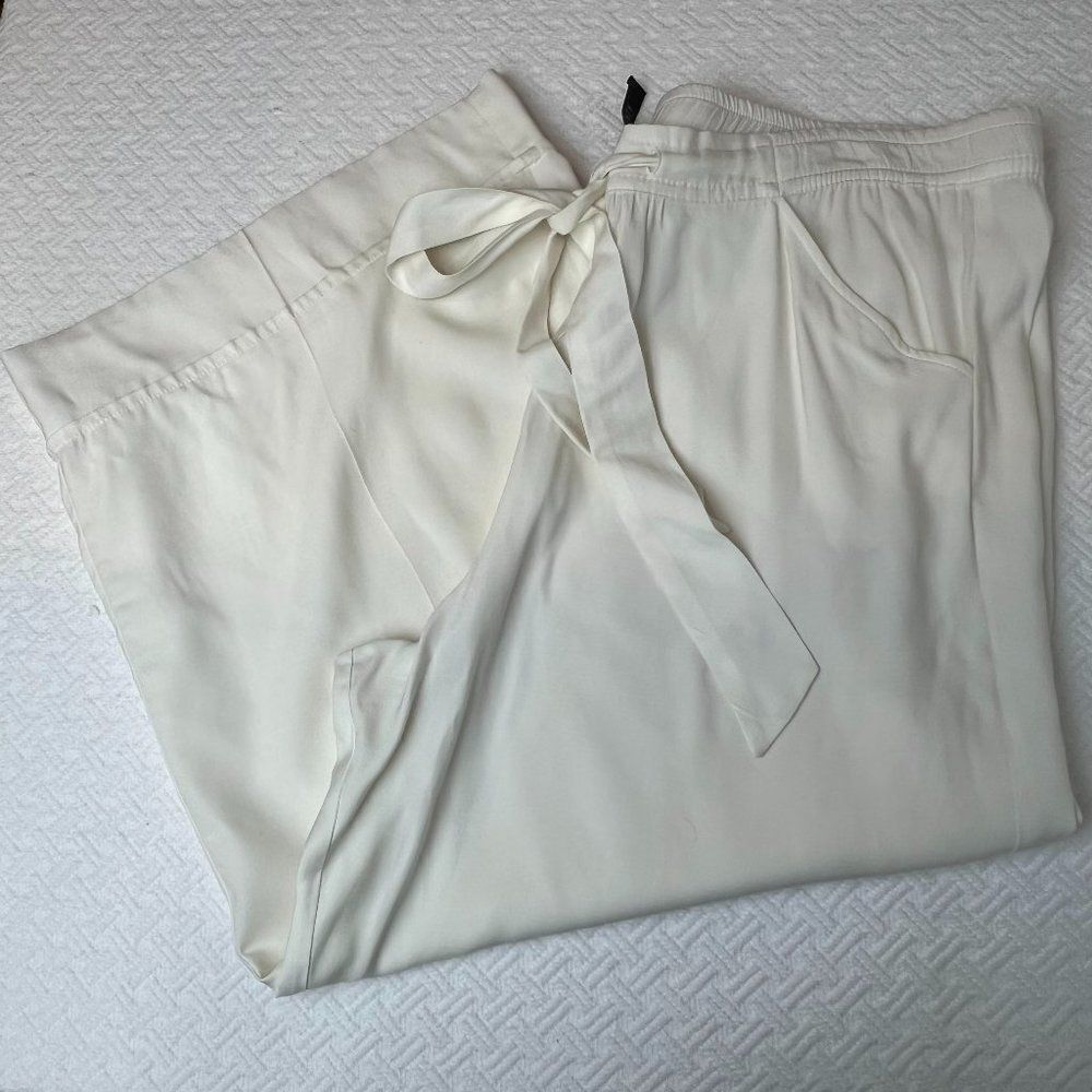 SEVENTY White Gartered Viscose Blend Comfy Wide Leg Trousers, Pockets - Medium